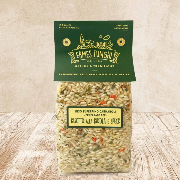 Sacchetto da 300 grammi di Risotto alla Rucola e Speck Ermes Funghi