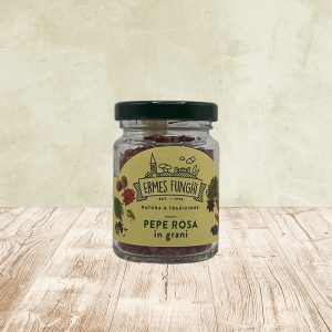 Vasetto da 20 grammi di Pepe rosa in grani Ermes Funghi.