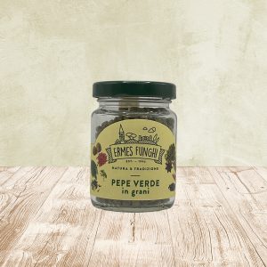 Vasetto da 25 grammi di Pepe verde in grani Ermes Funghi.
