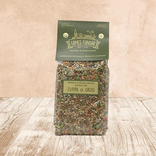 Confezione da 400 grammi di Zuppa di Orzo Ermes Funghi.